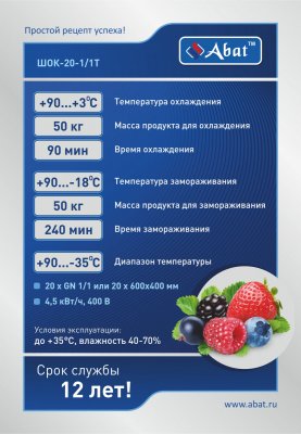 Шкаф шоковой заморозки Abat ШОК-20-1/1Т 